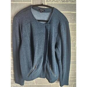 Torrid Blue Knit Textured Moto Jacket Blazer Size 2 2X Long Sleeves Zipper